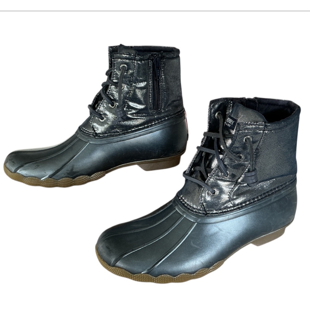 Sperry Saltwater Duck Rain Boot Metallic Gray Blue Size 5 Fisherman Cabincore